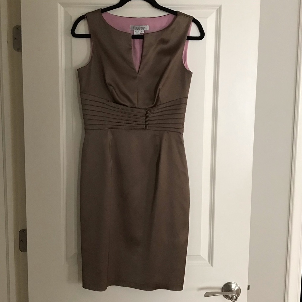 Kay Unger Satin Cocktail Dress/ Sz 6 /Taupe color